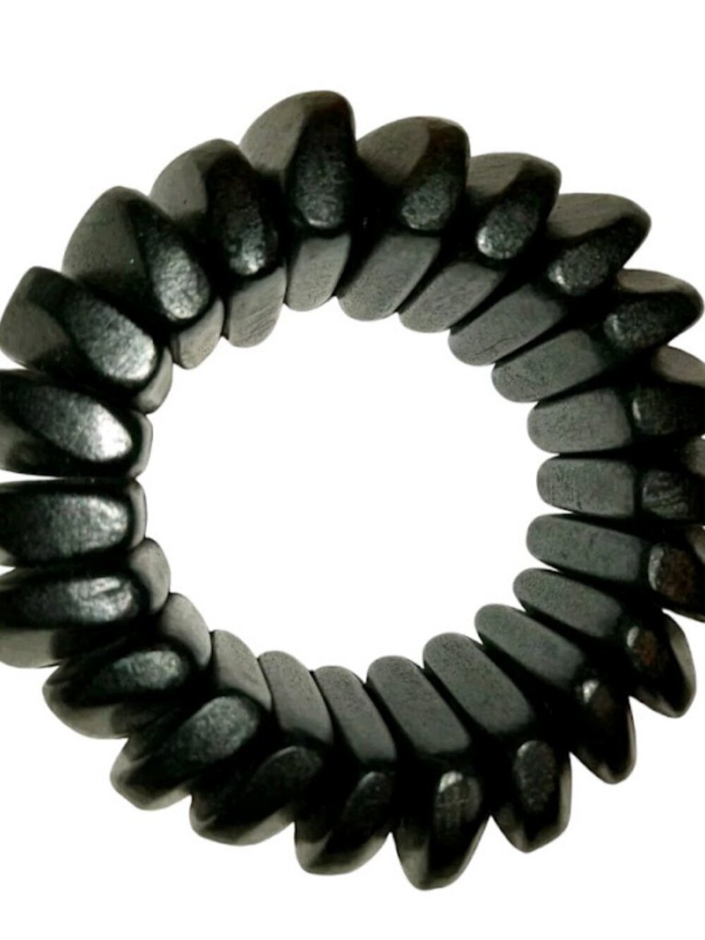 Vintage Black Wood Bead Stretch Panel Bracelet